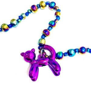 Purple Iridescent Toyland Balloon Kitty Cat Necklace
